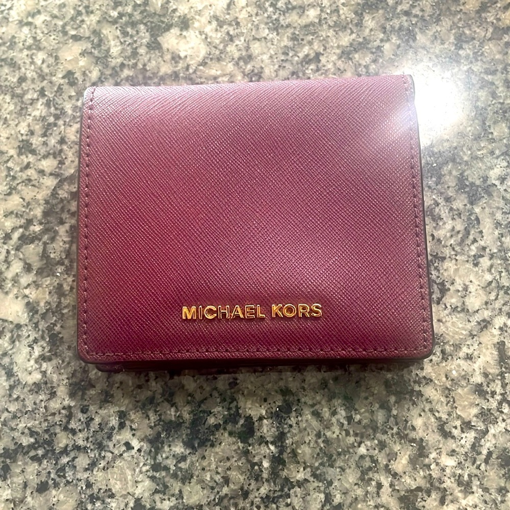 Never Used-Michael Kors: Cherry Saffiano Leather Wallet 
medium burgundy
